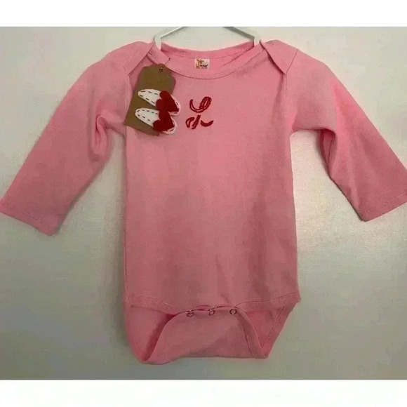 Hand Embroidered Monogrammed Baby Onesie & Felt Barrettes  with Hearts - Picture 1 of 8